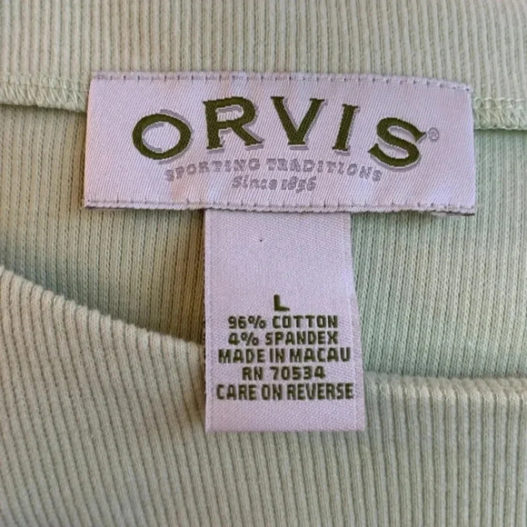 Orvis Womens Size Large Short Sleeve Light Green Ribbed Asymmetric Neck T-shirt - Picture 6 of 6